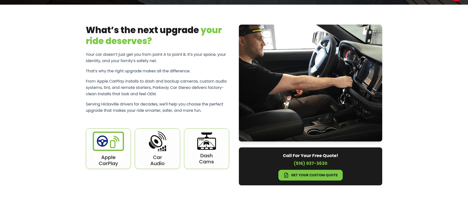 Parkway Car Stereo website — What's the next upgrade your ride deserves section